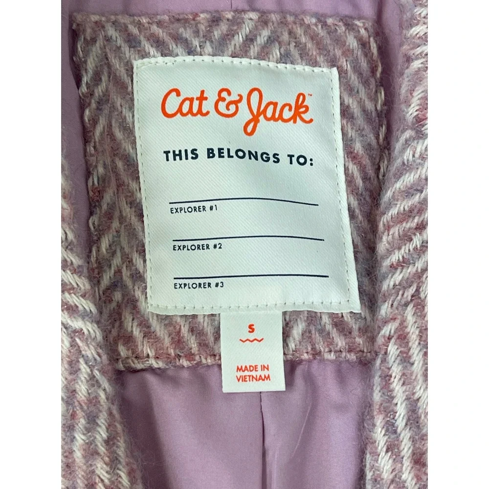 Cat & Jack Girls Pink Purple Herringbone Pea Coat Jacket Size S 6-6X